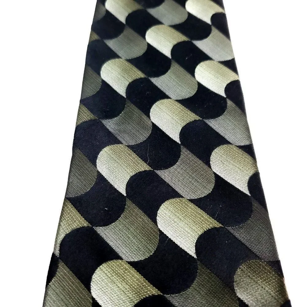 Arrow Silk Tie Black Green Woven‎ Geometric Abstract